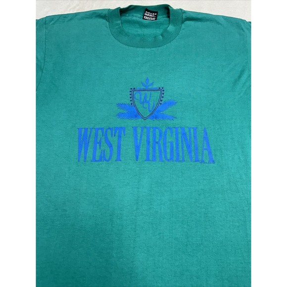 Vrg 90s Screen Stars Teal West Virginia Graphic T-Shirt Single Stitch Size Large - Picture 2 of 9